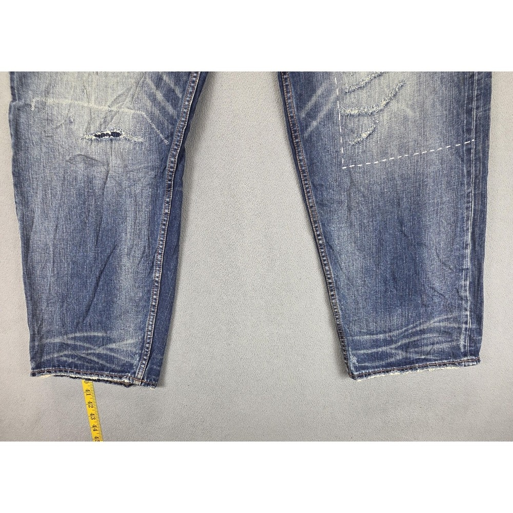 Bad Kids Jeans Mens Selvedge Blue Thrashed Honeycomb Whiskers Skull Fits 34x29 - Picture 9 of 16